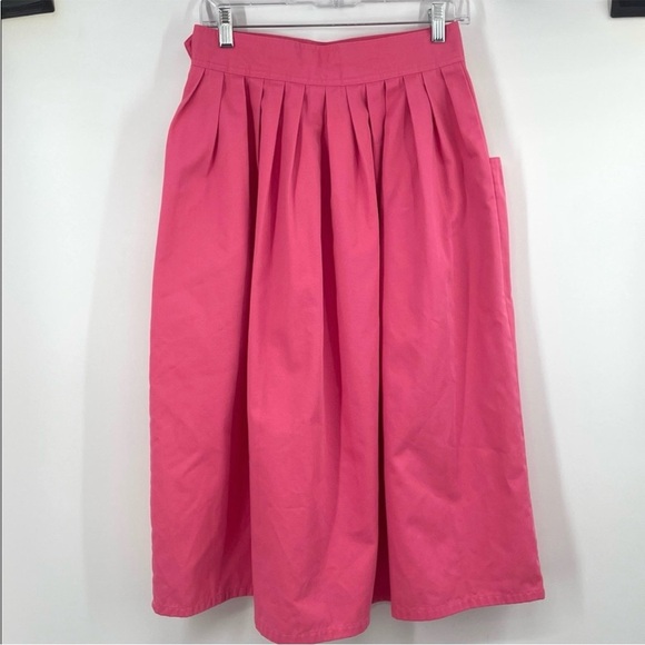 Vintage 80s 90s Bayou Club Coral Pink Pleated Midi Skirt Size 12 Made in Taiwan - Picture 3 of 6